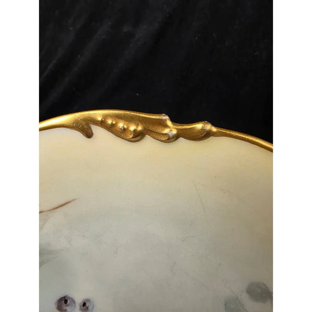 Antique J.P.L. Limoges France Hand Painted Berry Porcelain Plate Gold Gilt 8.25